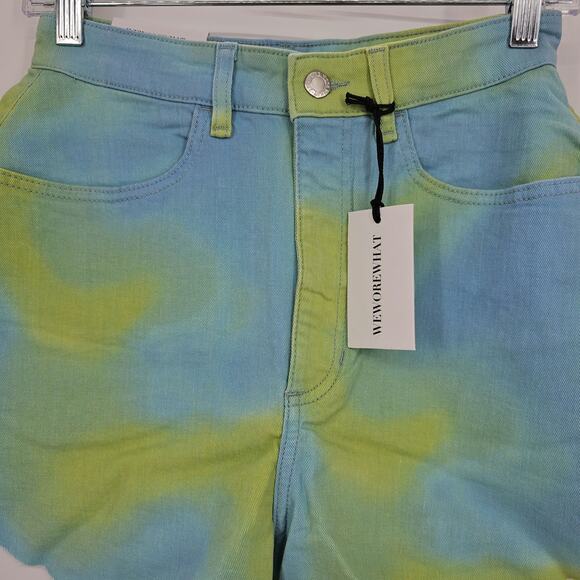 Revolve Weworewhat Womans 26 Flare Bell Shorts Stretch Twill denim Tie Dye NEW - Picture 3 of 8